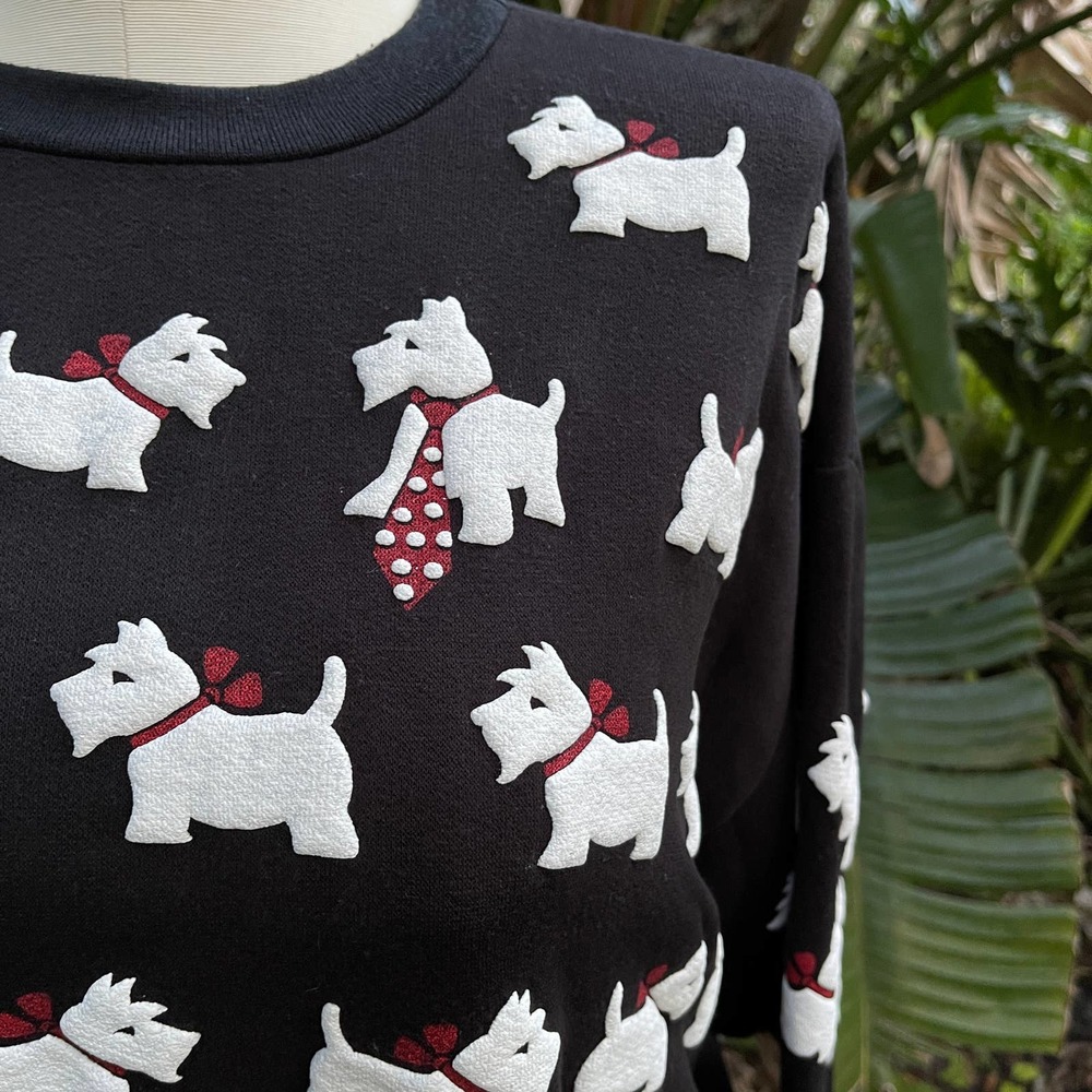 Vintage 80s Black Background with White Scottie Dog Pattern by Scoop Size L - Picture 8 of 9